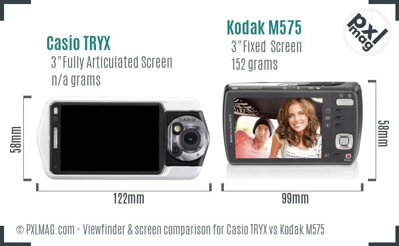Casio TRYX vs Kodak M575 Screen and Viewfinder comparison