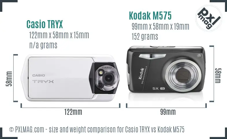 Casio TRYX vs Kodak M575 size comparison