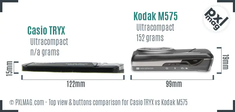 Casio TRYX vs Kodak M575 top view buttons comparison