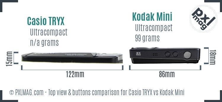 Casio TRYX vs Kodak Mini top view buttons comparison