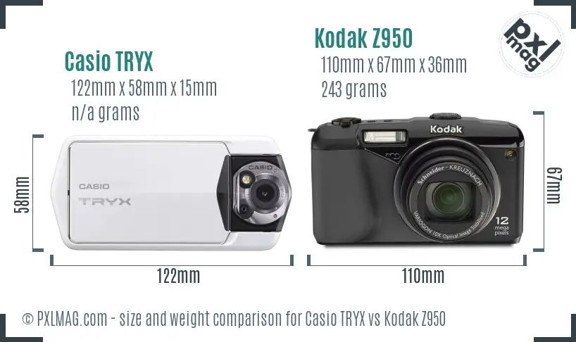 Casio TRYX vs Kodak Z950 size comparison