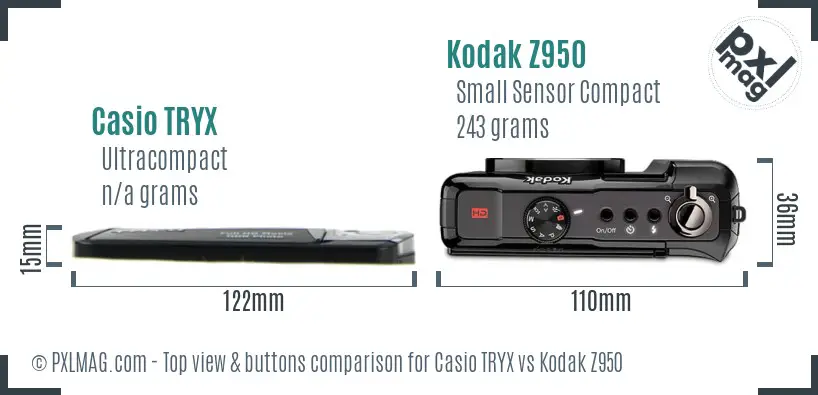 Casio TRYX vs Kodak Z950 top view buttons comparison