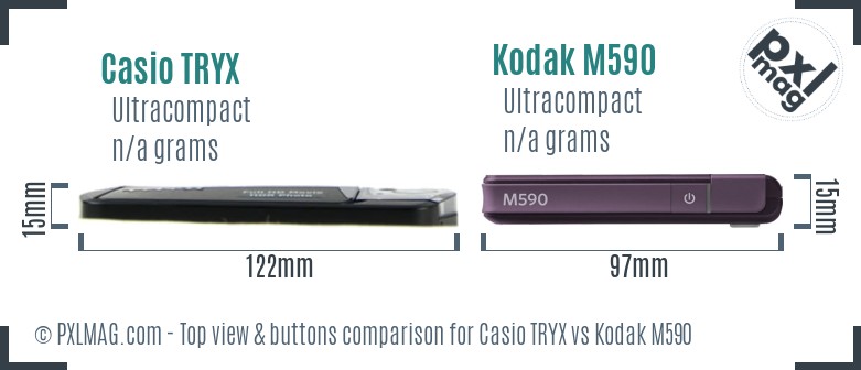 Casio TRYX vs Kodak M590 top view buttons comparison