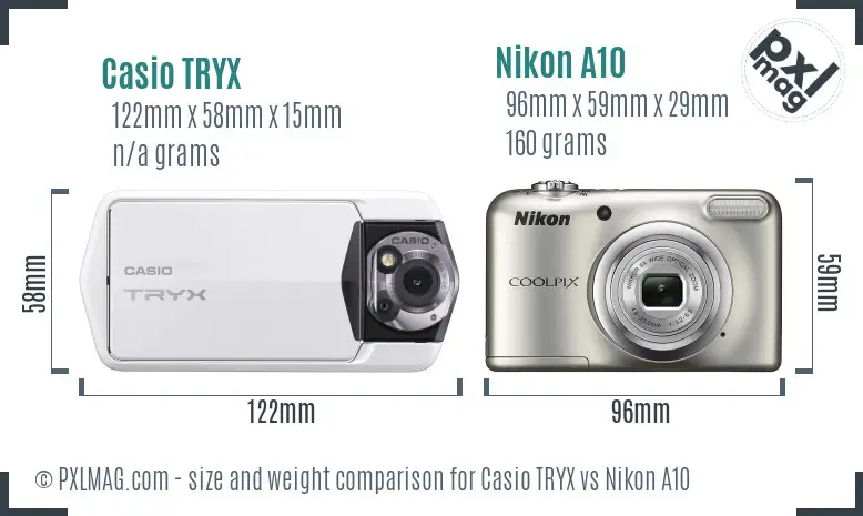 Casio TRYX vs Nikon A10 size comparison