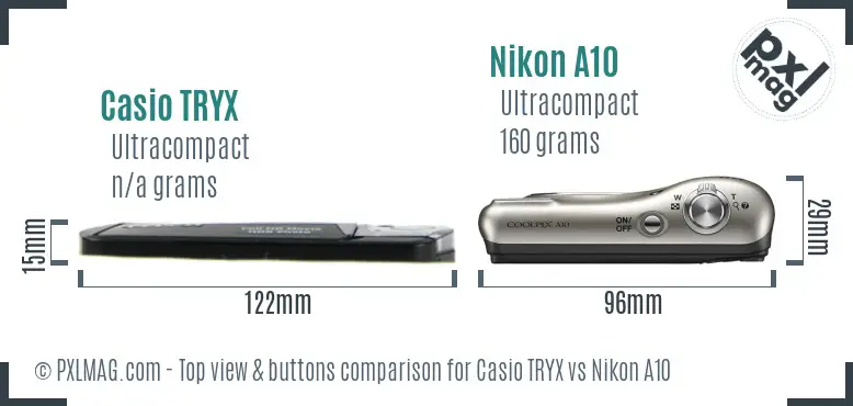 Casio TRYX vs Nikon A10 top view buttons comparison