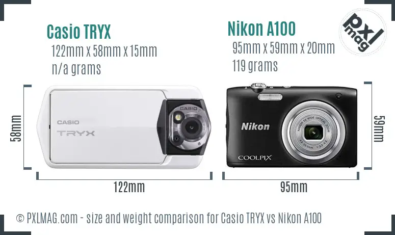 Casio TRYX vs Nikon A100 size comparison