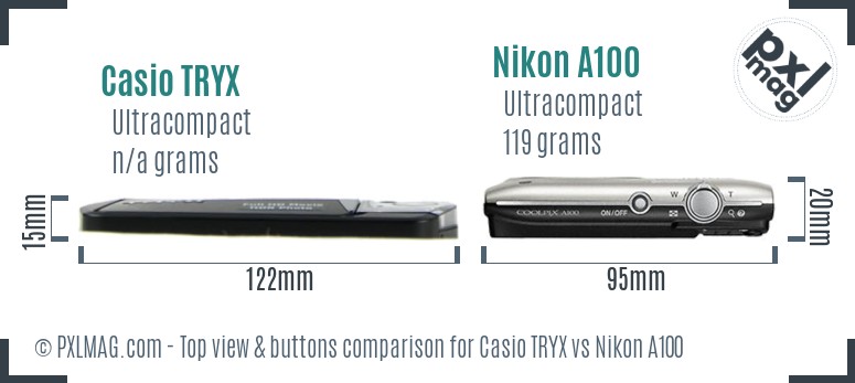 Casio TRYX vs Nikon A100 top view buttons comparison