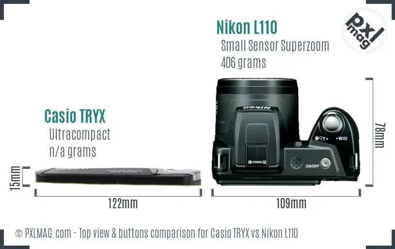 Casio TRYX vs Nikon L110 top view buttons comparison