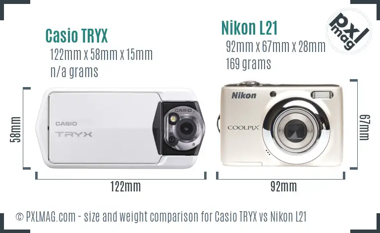 Casio TRYX vs Nikon L21 size comparison