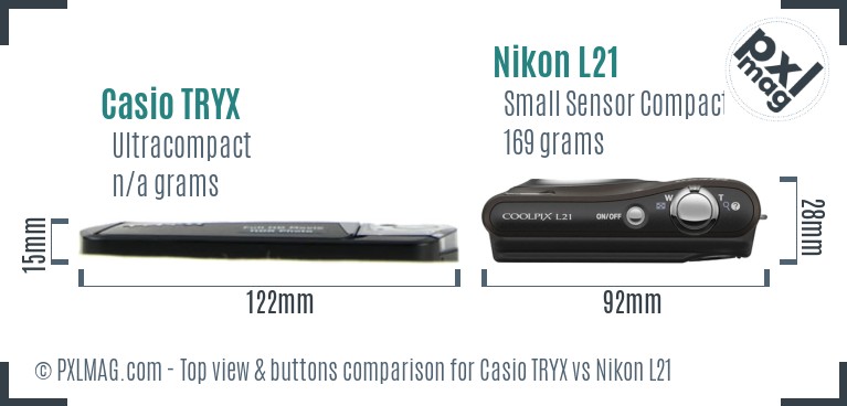 Casio TRYX vs Nikon L21 top view buttons comparison