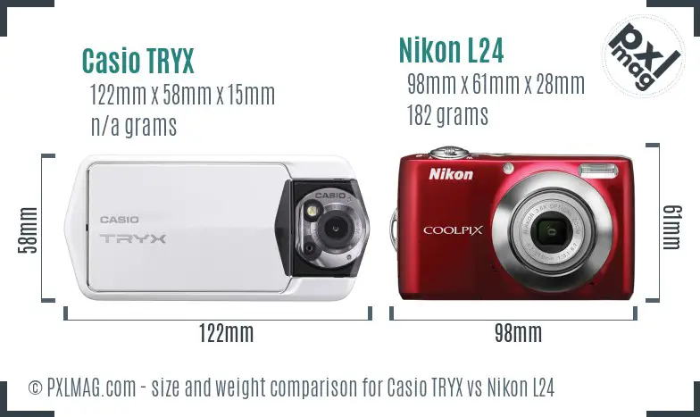 Casio TRYX vs Nikon L24 size comparison