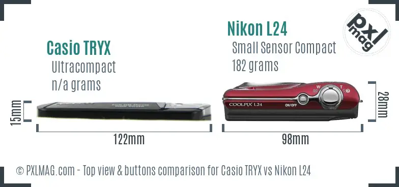 Casio TRYX vs Nikon L24 top view buttons comparison