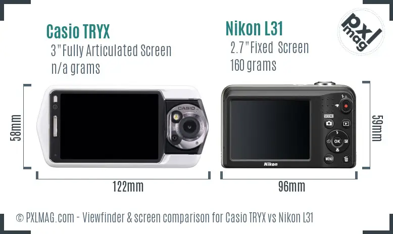 Casio TRYX vs Nikon L31 Screen and Viewfinder comparison
