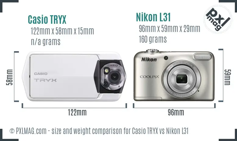 Casio TRYX vs Nikon L31 size comparison