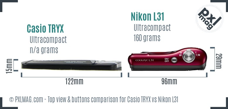 Casio TRYX vs Nikon L31 top view buttons comparison