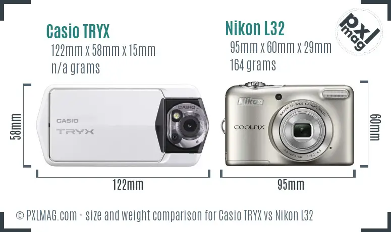 Casio TRYX vs Nikon L32 size comparison