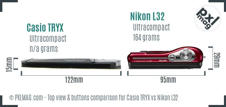 Casio TRYX vs Nikon L32 top view buttons comparison