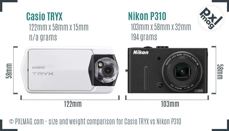 Casio TRYX vs Nikon P310 size comparison