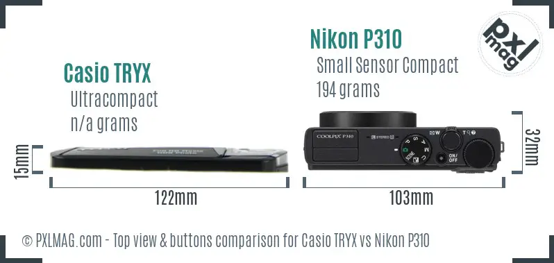 Casio TRYX vs Nikon P310 top view buttons comparison