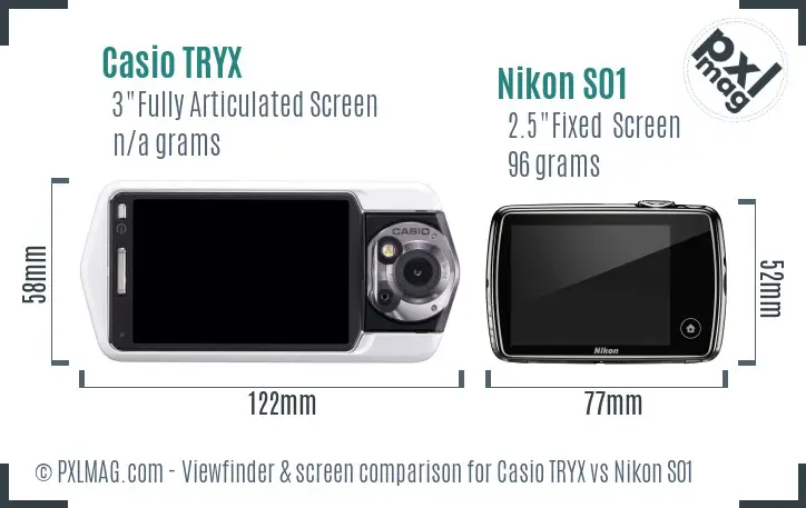 Casio TRYX vs Nikon S01 Screen and Viewfinder comparison