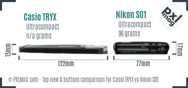 Casio TRYX vs Nikon S01 top view buttons comparison