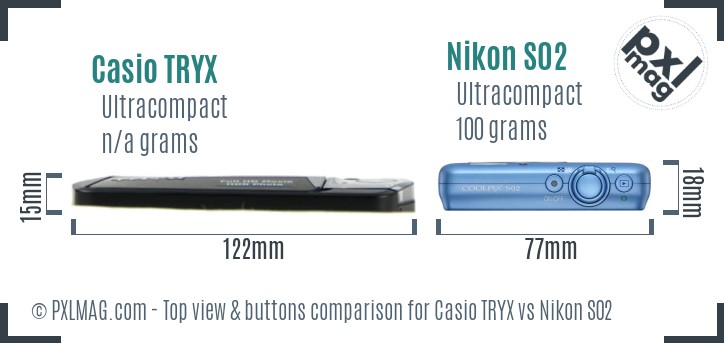 Casio TRYX vs Nikon S02 top view buttons comparison