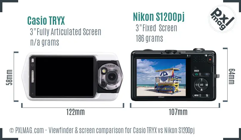 Casio TRYX vs Nikon S1200pj Screen and Viewfinder comparison