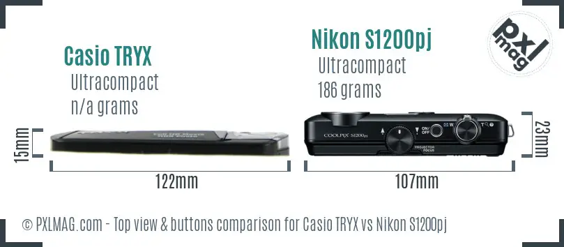 Casio TRYX vs Nikon S1200pj top view buttons comparison