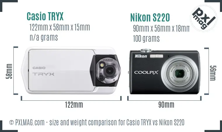 Casio TRYX vs Nikon S220 size comparison