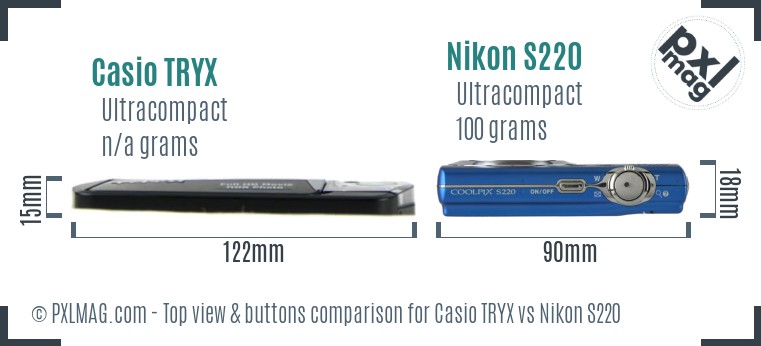 Casio TRYX vs Nikon S220 top view buttons comparison