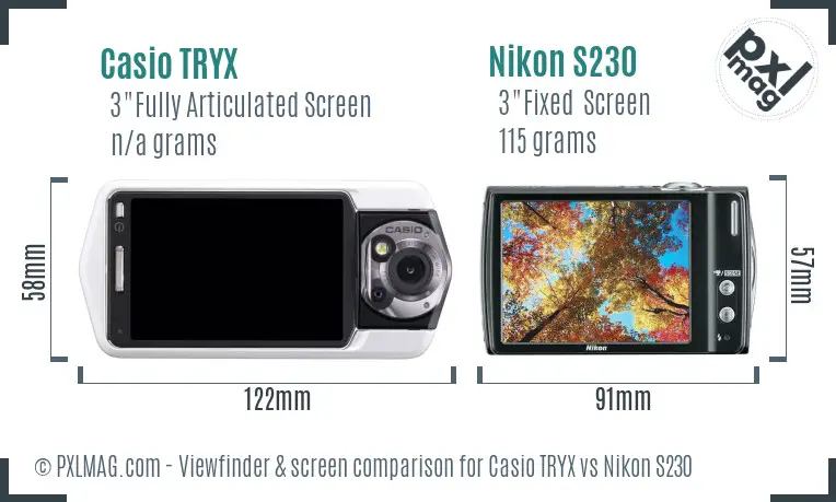 Casio TRYX vs Nikon S230 Screen and Viewfinder comparison