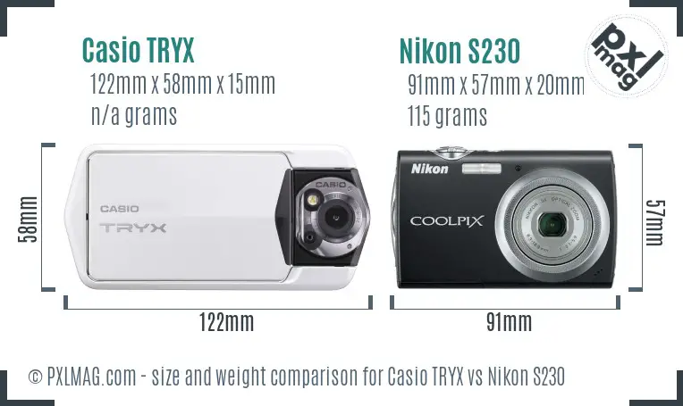 Casio TRYX vs Nikon S230 size comparison