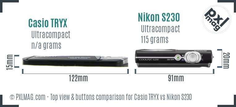 Casio TRYX vs Nikon S230 top view buttons comparison