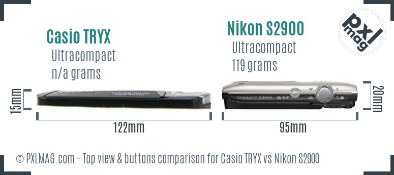 Casio TRYX vs Nikon S2900 top view buttons comparison