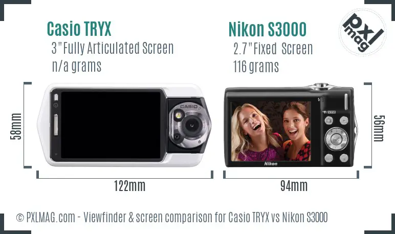 Casio TRYX vs Nikon S3000 Screen and Viewfinder comparison