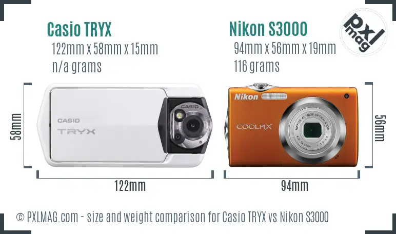 Casio TRYX vs Nikon S3000 size comparison