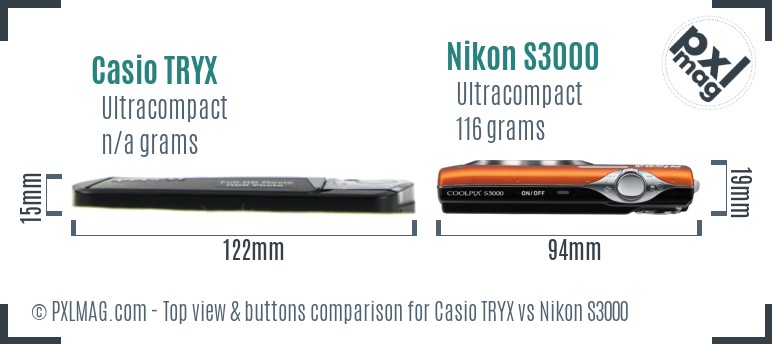 Casio TRYX vs Nikon S3000 top view buttons comparison