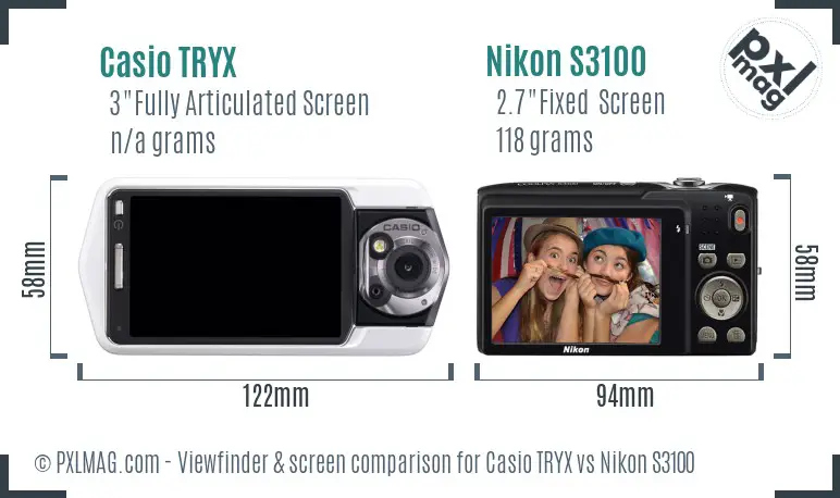 Casio TRYX vs Nikon S3100 Screen and Viewfinder comparison