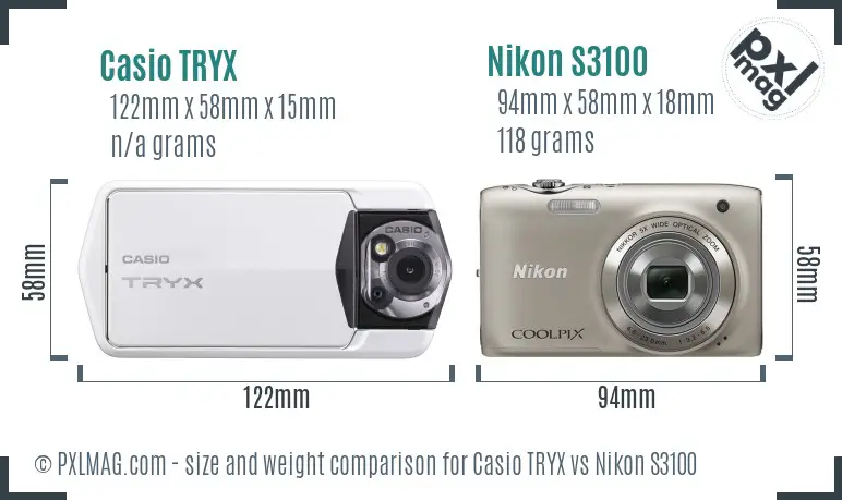 Casio TRYX vs Nikon S3100 size comparison