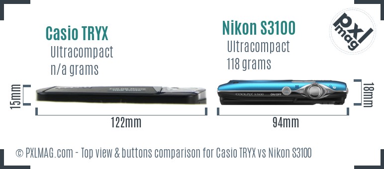 Casio TRYX vs Nikon S3100 top view buttons comparison