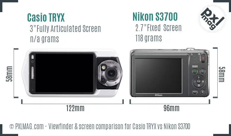 Casio TRYX vs Nikon S3700 Screen and Viewfinder comparison