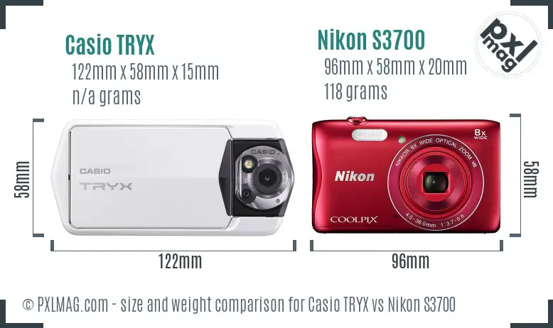 Casio TRYX vs Nikon S3700 size comparison