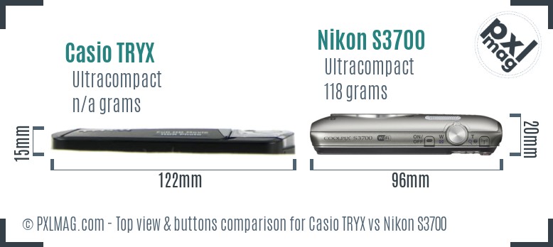Casio TRYX vs Nikon S3700 top view buttons comparison