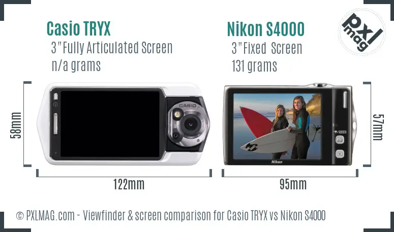 Casio TRYX vs Nikon S4000 Screen and Viewfinder comparison