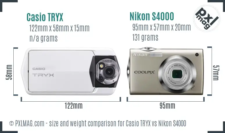 Casio TRYX vs Nikon S4000 size comparison