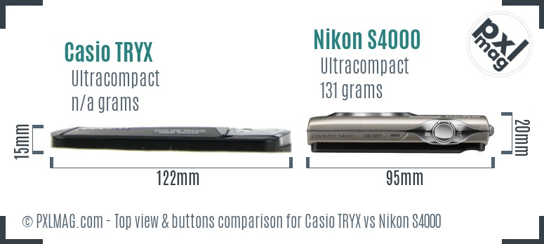 Casio TRYX vs Nikon S4000 top view buttons comparison