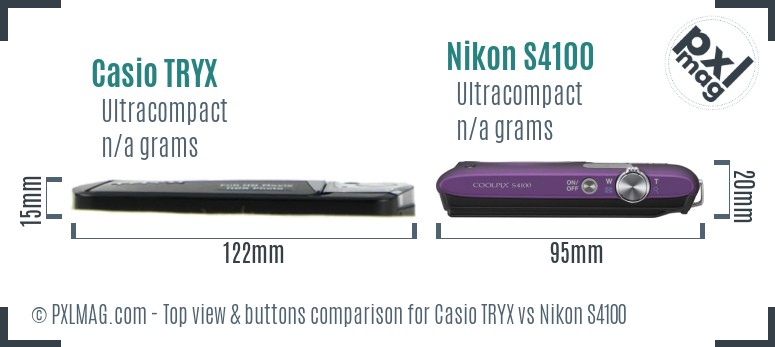 Casio TRYX vs Nikon S4100 top view buttons comparison