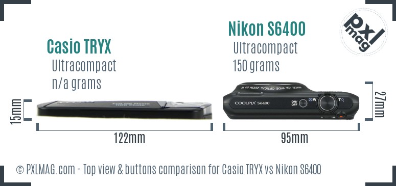 Casio TRYX vs Nikon S6400 top view buttons comparison