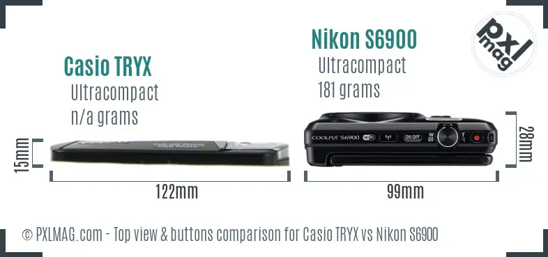 Casio TRYX vs Nikon S6900 top view buttons comparison