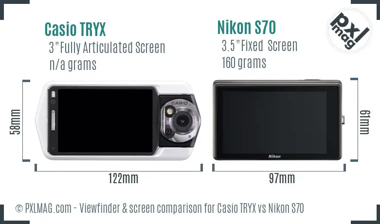 Casio TRYX vs Nikon S70 Screen and Viewfinder comparison